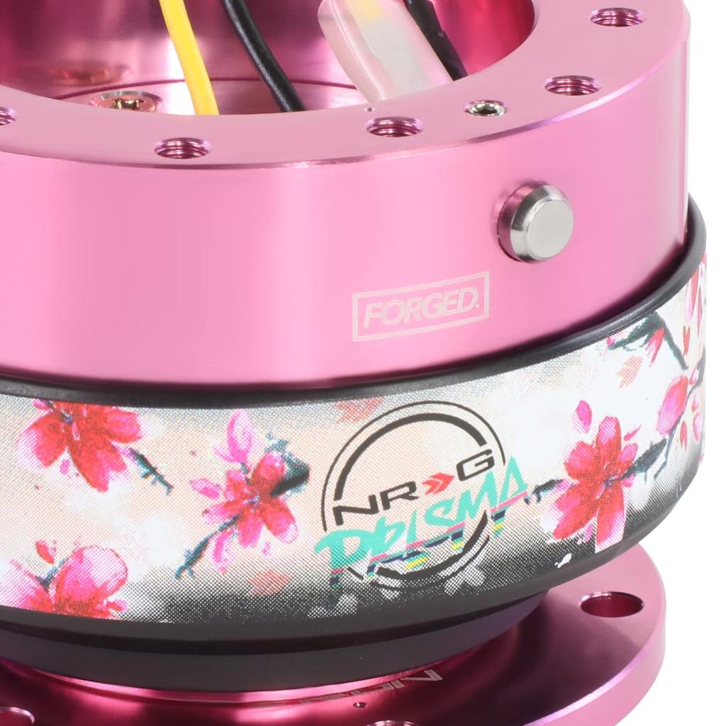 NRG Innovations Gen Steering Wheel Quick Release with Mounting Quick Release Pink Ring with Prisma Collab NRG-SRK-200PK-SAK 2.0 Adapter, 6-Hole Bolts,