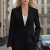Women's Notched Lapel One Button Solid Color Long Sleeve Blazer Open Front Casual Suit Coat