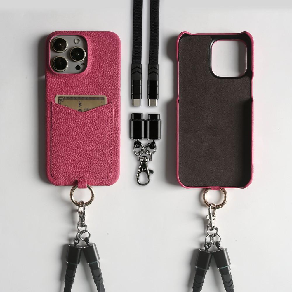 

Multifunctional Charging Cable Lanyard Genuine Leather Case For iPhone 16 Pro Max 15Pro 11 13 12 14Pro Crossbody Strap Card Slot For iPhone 16e&Genuine Leather