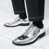 Britain Fashion Men's Pointed Mirror Pu Leather Gold Silver Casual Dress Homecoming Shoes Male Formal Wedding Oxfords Footwear