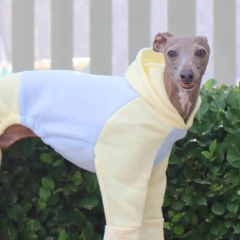 

Four-Feet Dog Pajamas Jumpsuit Plaid Hoodie,Colorblock Pet Clothes Greyhound Whippet Large Breed, Winter Warm Pullover Sweater S