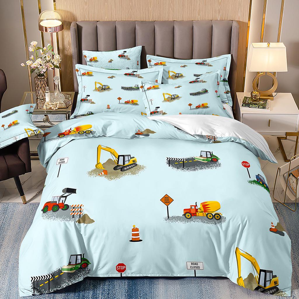 Construction Vehicle Excavator Truck Fire Truck 3D Digital Printing Bed Three-Piece Quilt Kit
