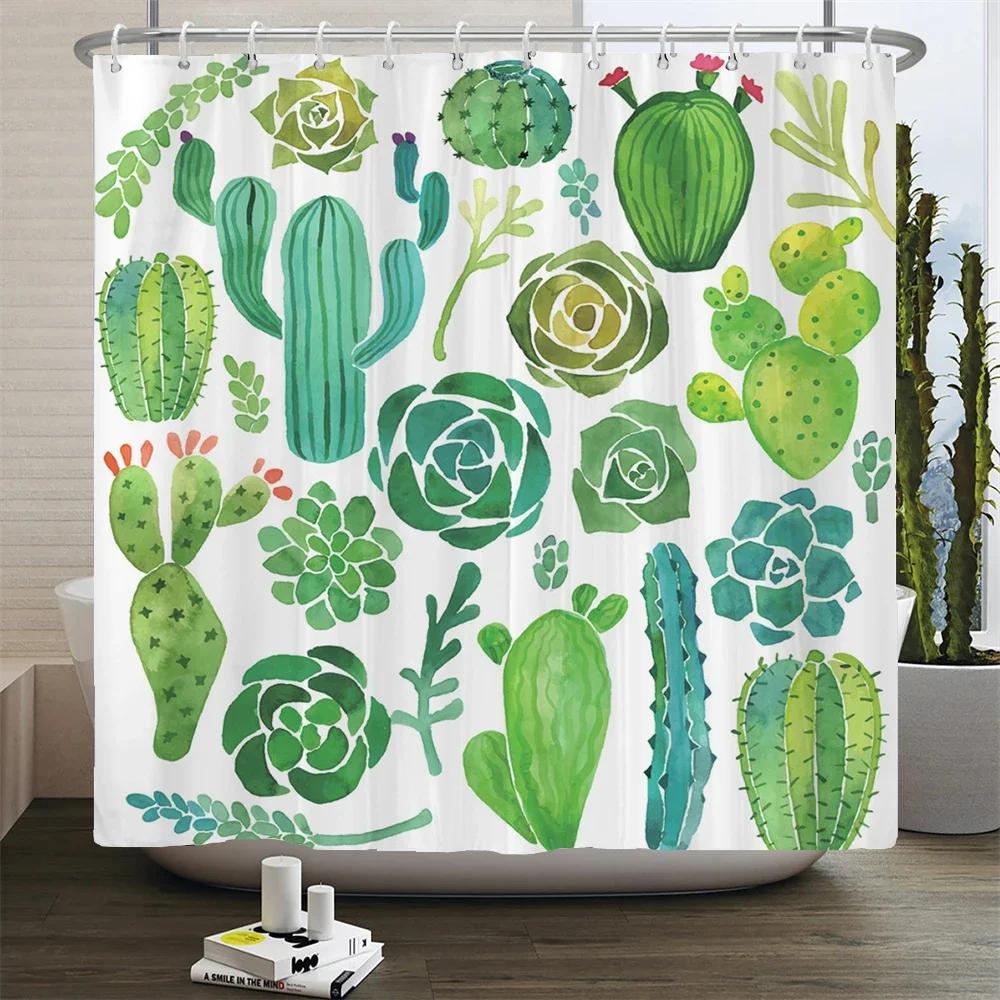Cactus Shower Curtains Waterproof Polyester Fabric Shower Curtains Tropical Plants Bathroom Screen Curtain Home Decor 180X180cm