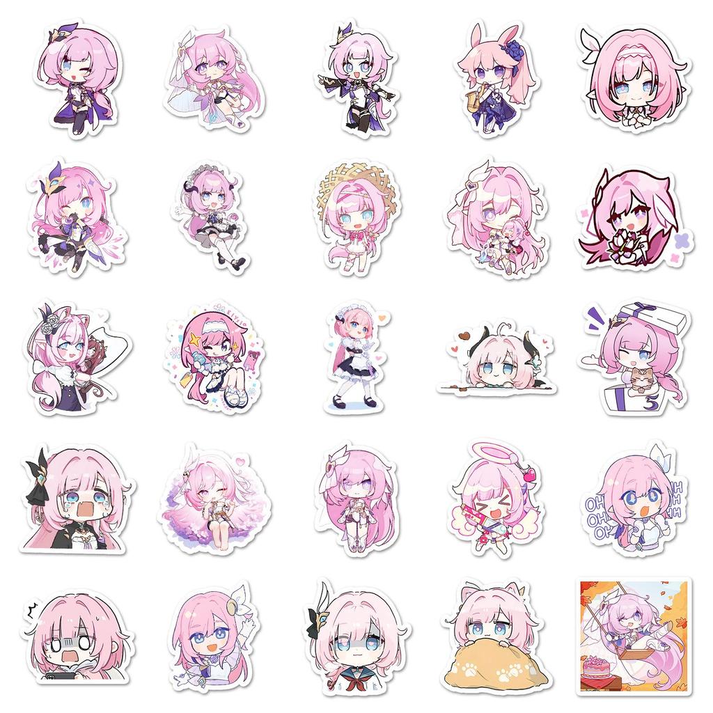 Elysia Honkai Impact 3rd Character Stickers: 50 Waterproof Cartoon Decals for Laptop, Water Bottle, Suitcase