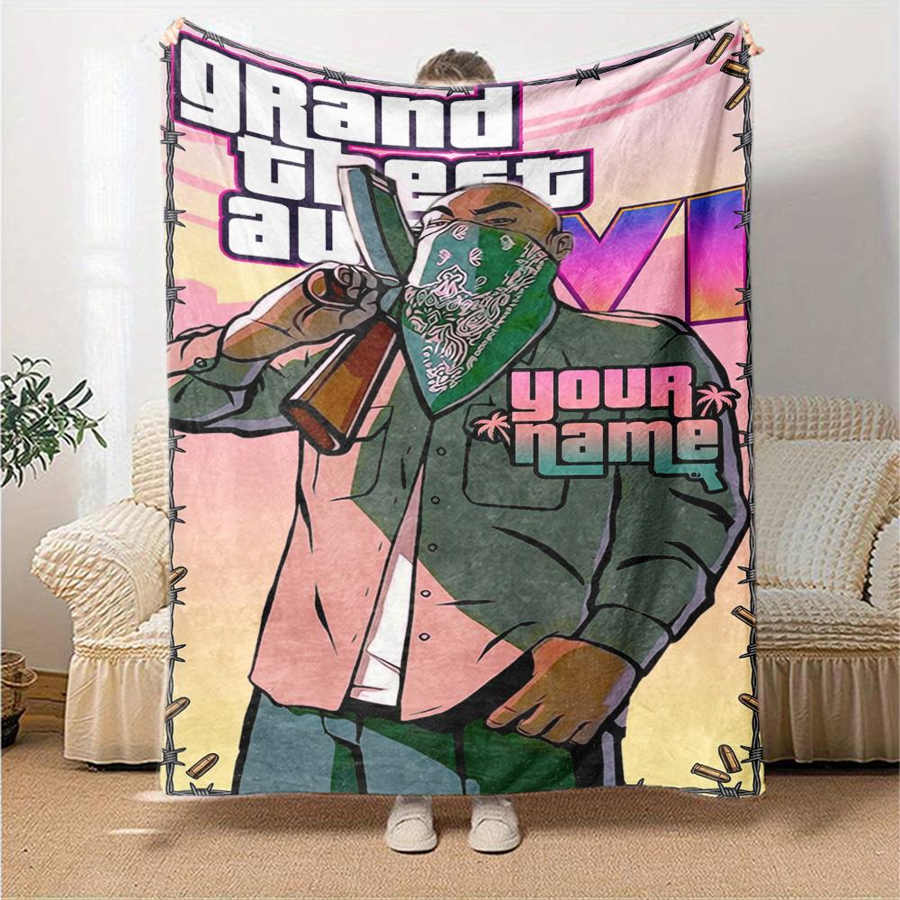 Gta Customize Your Name Blanket Cozy Personalized Blanket Durable Comfort Throw For Picnics Office Bedding Office Chair All-Season Use