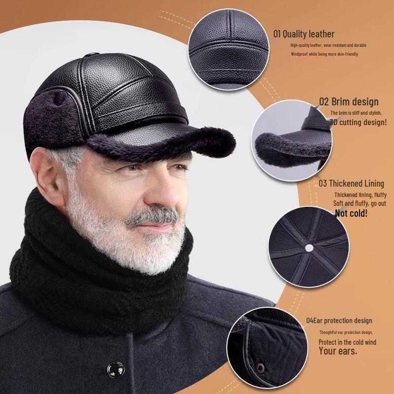 Men's Winter Cold-Proof Fleece-Lined Thick Baseball Cap with Ear Protection for Middle-Aged and Elderly.