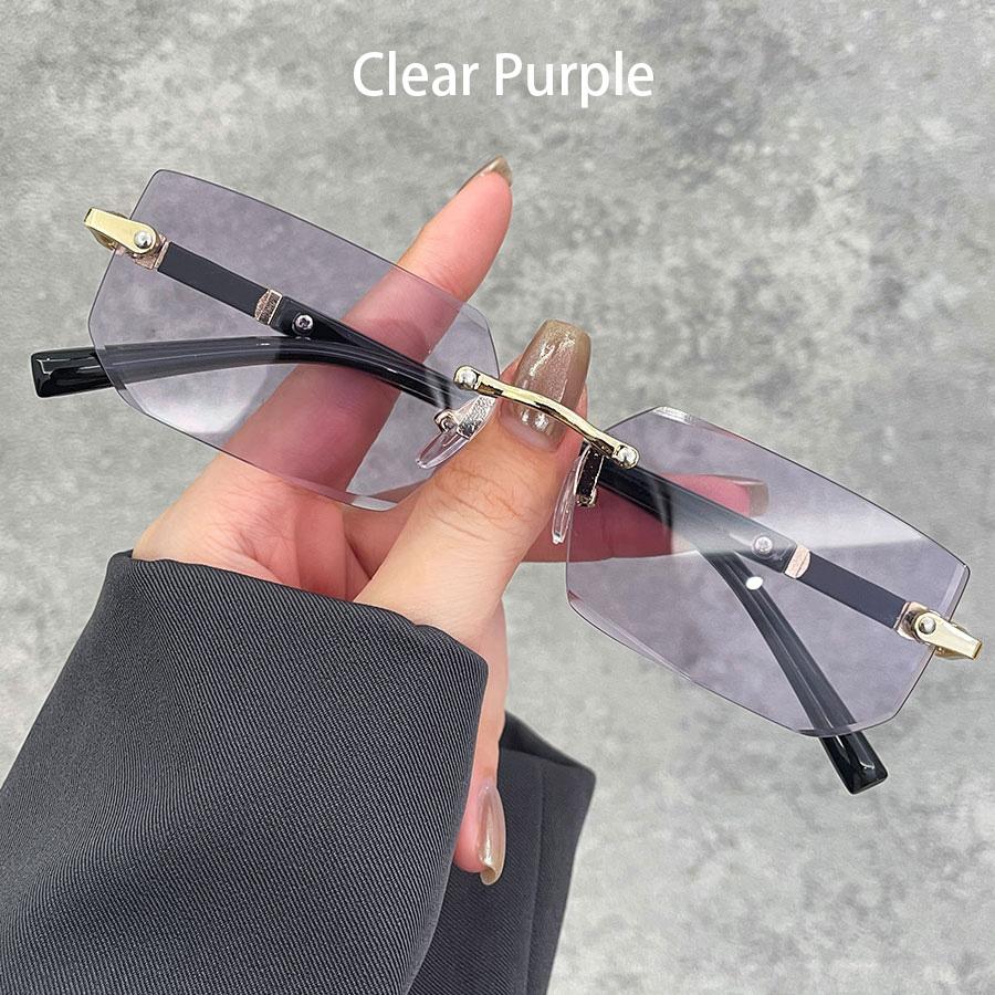 Luxury Rimless Business Rectangle Gradient Lens Unisex Fashion Sunglasses Women Men Fashion Colored lenses Metal Frame Glasses