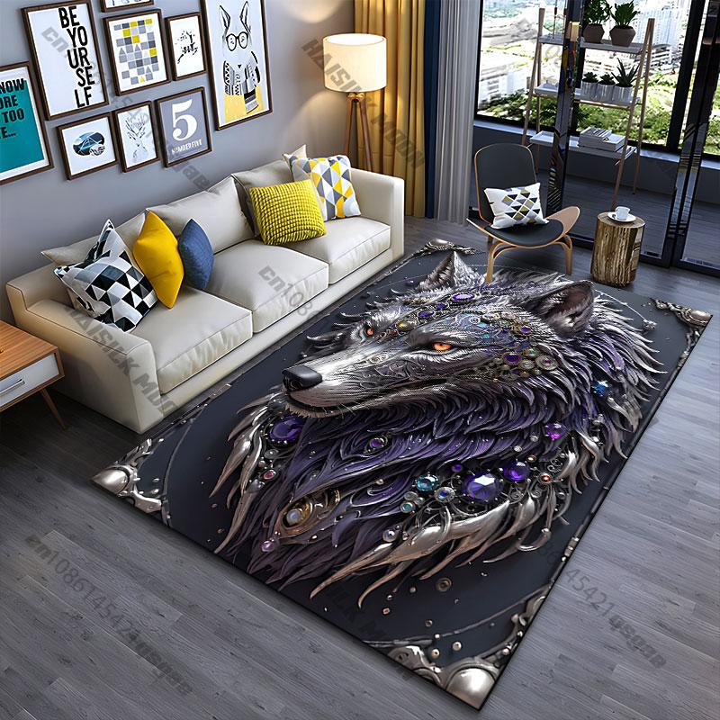 Majestic Wolf Adorned with Jewels Carpet Yoga Living Room Room Decor Children's Crawling Mat Doormat Area Rug Games Mat