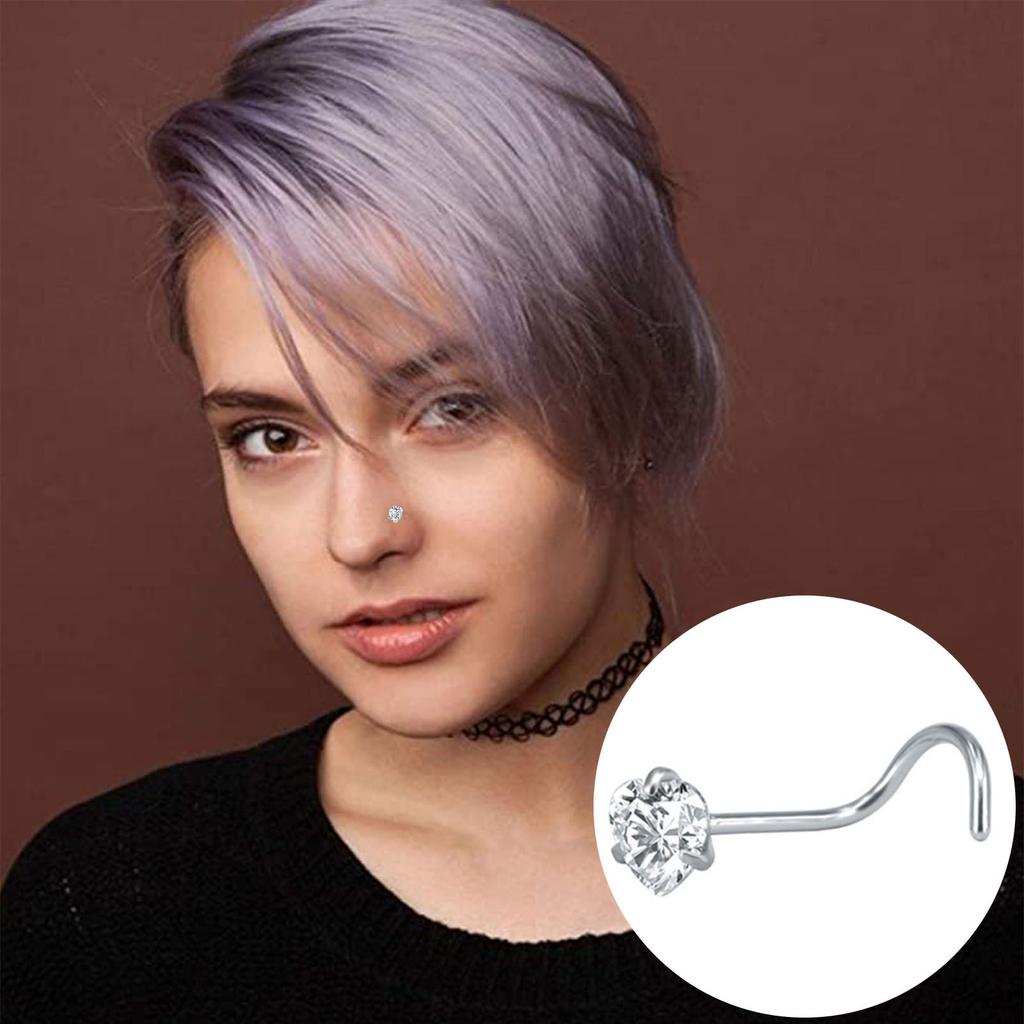 Stainless Steel Zircon Nose Stud Star-shaped Right Angle Titanium Nose Piercing Jewelry