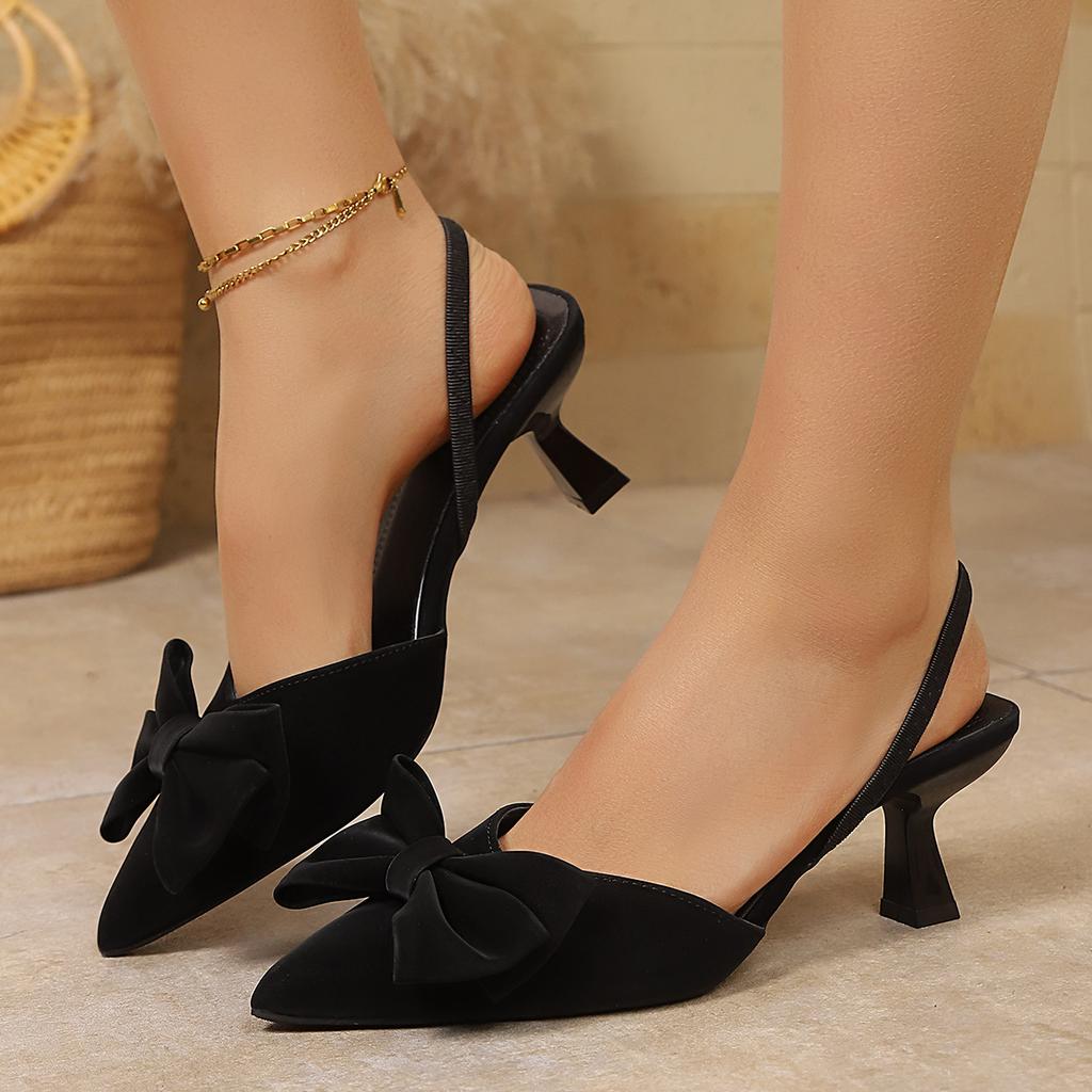 Fashion pointed-toe slim stiletto sandals, elegant summer bow tie Comfortable sandals casual high heels plus-size women's shoes