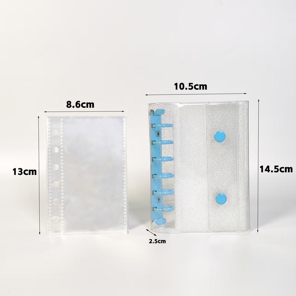 A7 Glitter Double Button Transparent PVC Soft Shell Color 6-hole Metal Clip, Hand Ledger, Photo Album, Loose Leaf Shell, Including 10 Inner Pages