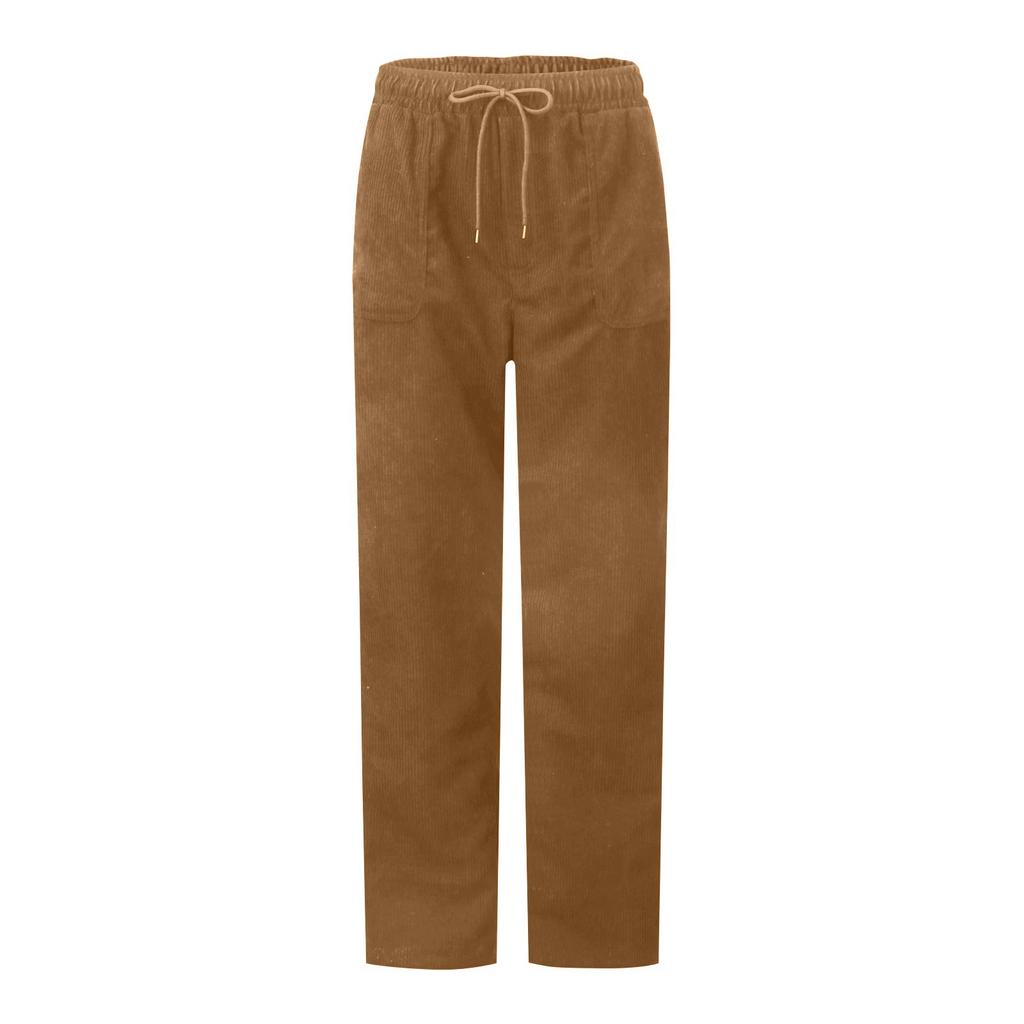 Corduroy Pants For Women Casual Drawstring Elastic High Waist Straight Leg Pants Loose Comfy Trousers With Pockets