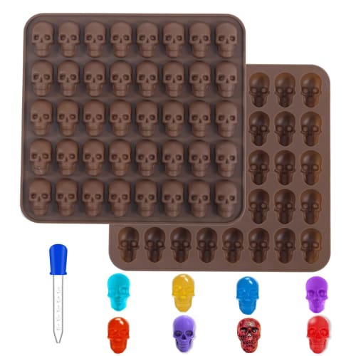 2-Pack of 40 Non-Stick Gummy Skull Silicone Candy Molds with 1 Dropper for Chocolate, Candy, Jelly, and Ice Cubes