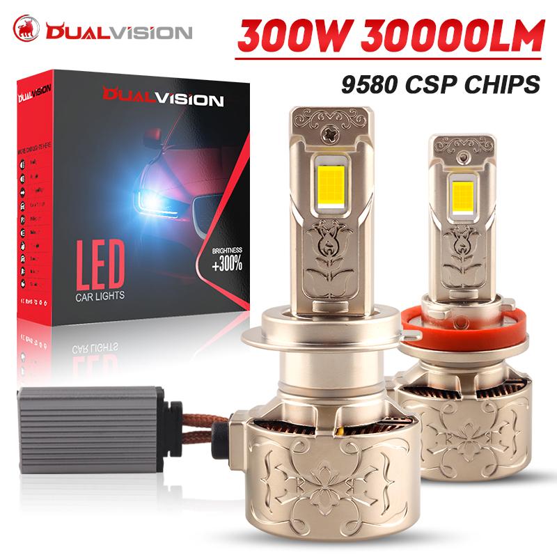 Dualvision Светодиодные лампы для фар автомобиля H7 LED Canbus 300 Вт 30000 лм H4 LED лампа H9 H11 HB3 9005 HB4 9006 H1 9012 Hir2 LED 6000K Противотуманный свет 9580 CSP Chips
