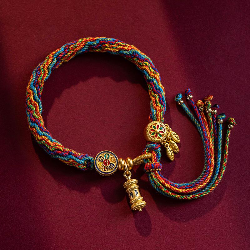 

Тибетский плетеный пятицветный браслет-мантра – Красный, регулируемый, парный стиль