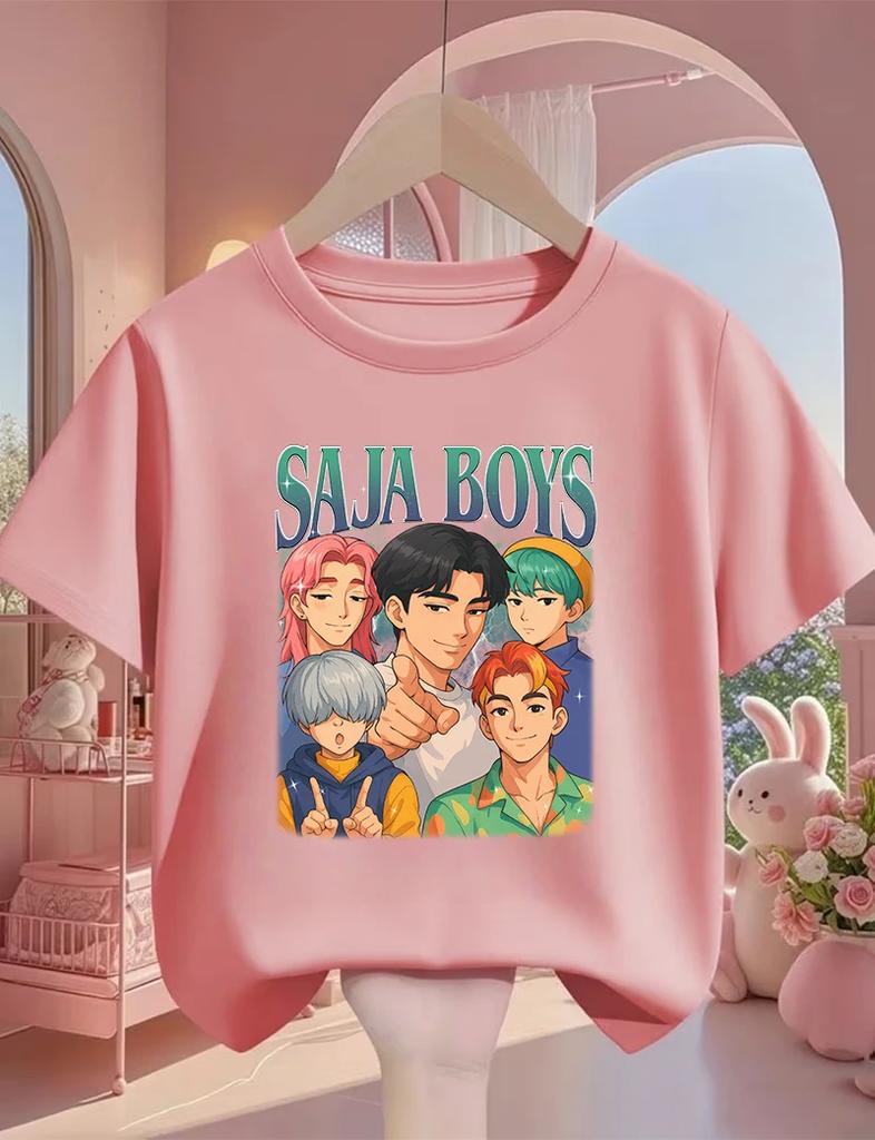 Summer Crew Neck T Shirt Kpop Demon Hunters Cartoon Street Fashion Casual Daily Wear Kids Boys Girls 3 14 Years