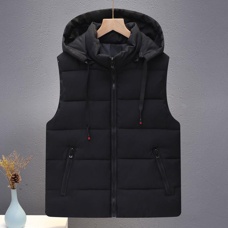 

Cotton vest men s autumn and winter thickened warm removable hooded vest large size casual cotton vest student cotton jacket M (60-42.5 kg) чорний