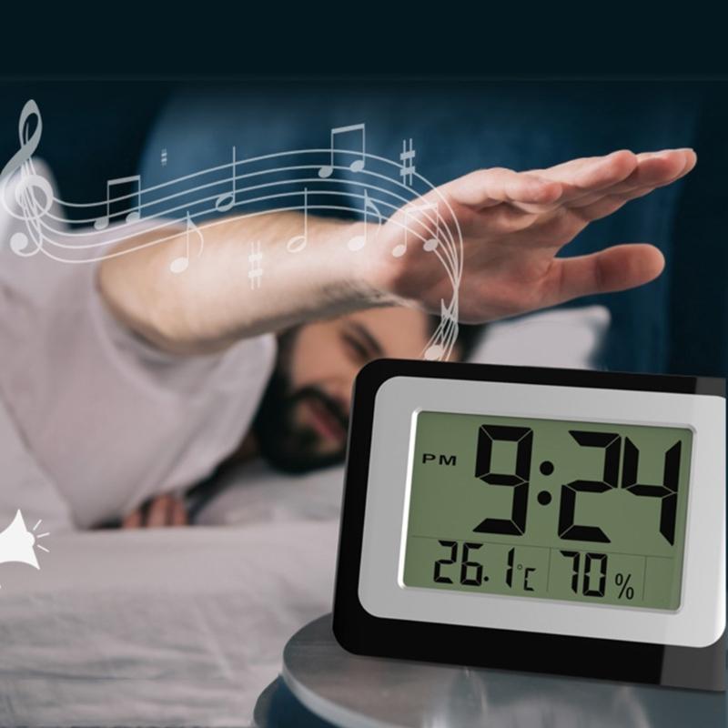 Digital Alarm Clock with Large LCD Display Backlight Temperature Hygrometer Monitor Flexible Mounting Option Easy Setups