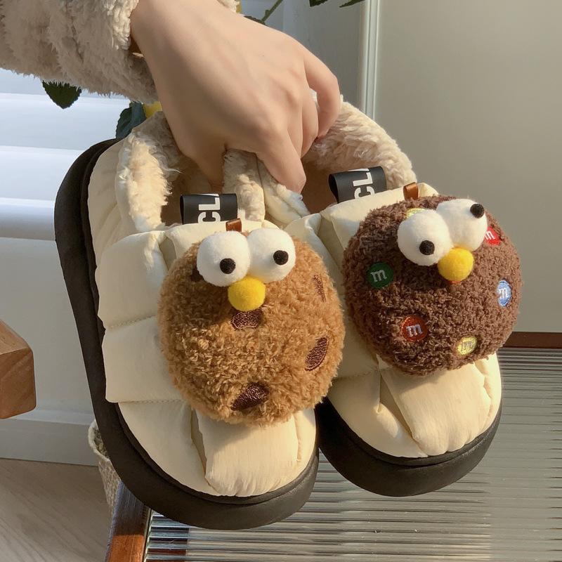 Down cotton slippers warm in winter thick-soled velvet indoor home simple cotton shoes autumn and winter shoes