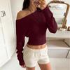 Women's Off Shoulder Long Sleeve Knit Color Fitted Pullover