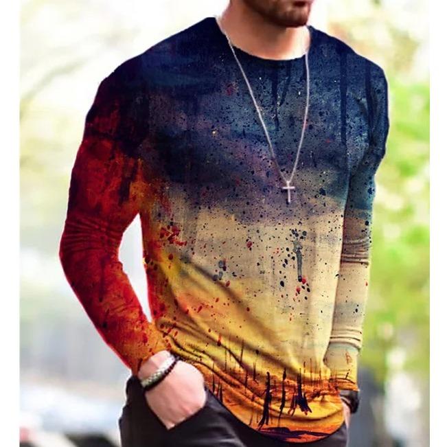 3D Printed Hip Hop Rock T-Shirts for Men Colorful Pattern T-shirts Spring Autumn Casual Long Sleeve Round Neck Loose Tops