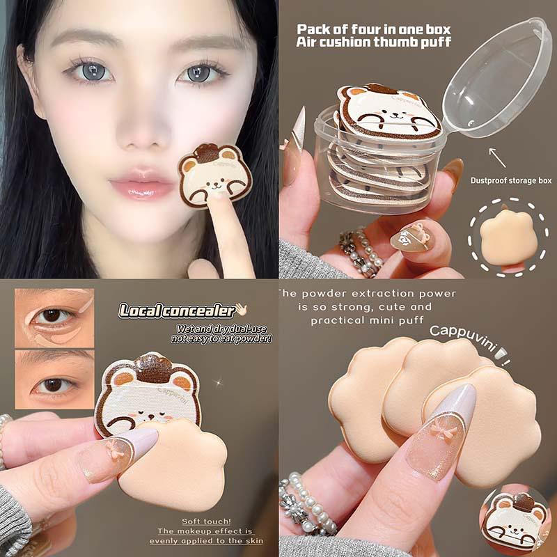 Set di 4 Mini Puff per Trucco per Dita Uso Doppio Asciutto e Bagnato Spugne Morbide per Fondotinta Cushion Applicatore Cosmetico Strumenti per Trucco
