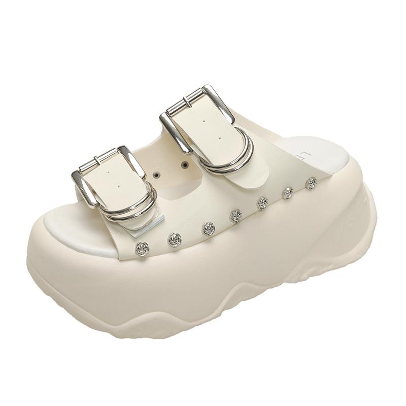 Fashion 8CM Heels Chunky Slippers Women Open Toe High Platform Leather Sandals Woman New Summer Thick Bottom Beach Buckle Shoes