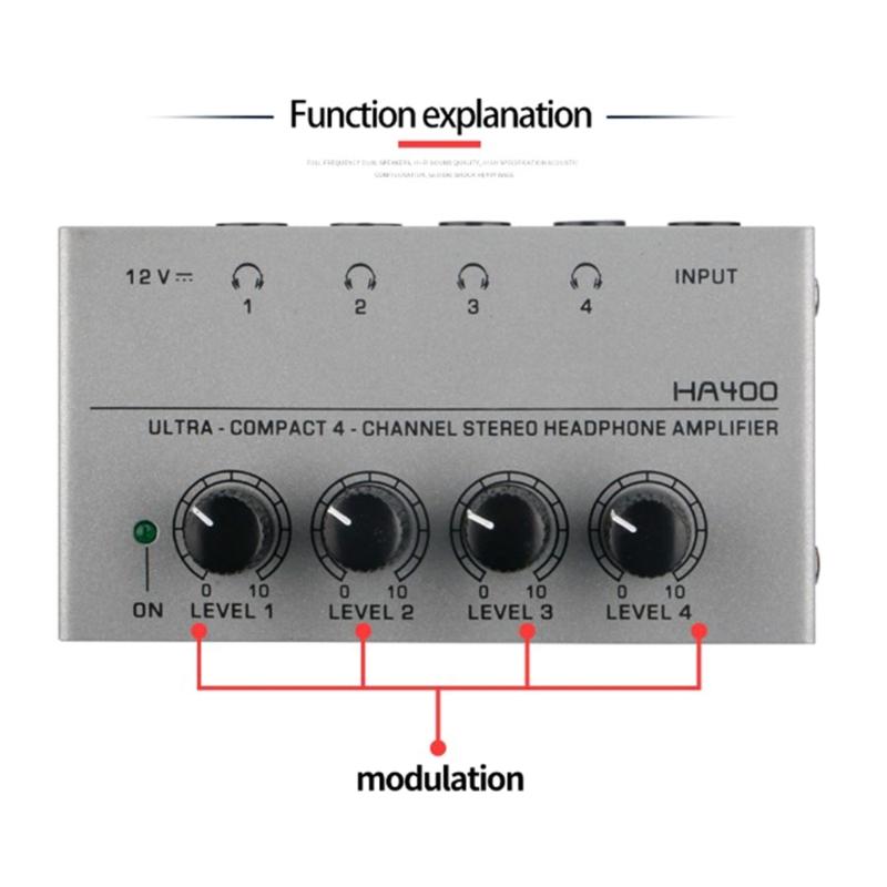 American/European Standard 4 Way Headphone Amplifier HA400 with Power Adapter Separate Control Earphone Amplifier