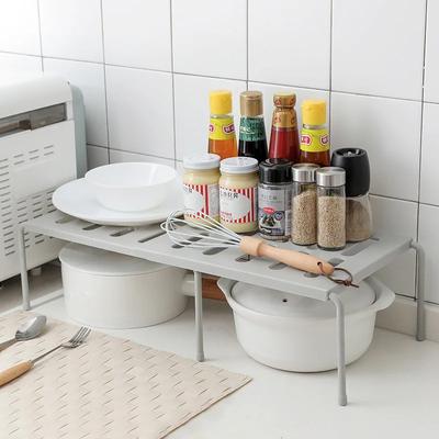 Ausziehbares Küchenregal, Schrank-Organizer, Küchen-Desktop-Aufbewahrungsregal für Kleinigkeiten, Gewürzflaschen, Pfannen, doppellagiges Aufbewahrungsregal