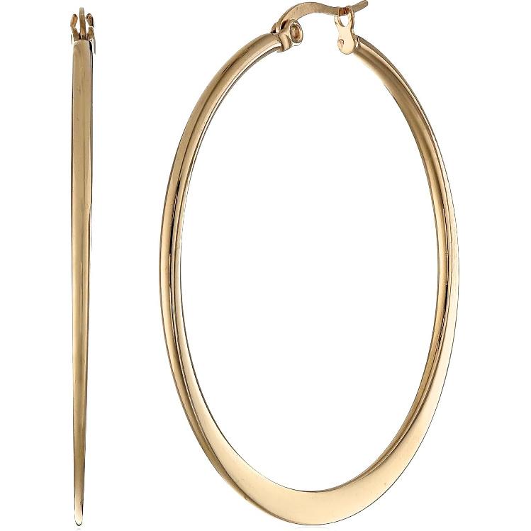 Amazon Essentials Gold Plated or Stainless Steel Flattened Hoop Earrings