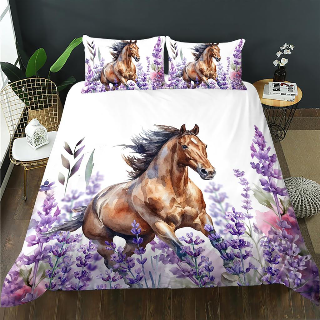 Comforter Horses Printed Queen Size Chic Exotic Comforter With Teens Adults Kids Boho Geometry Bedding Set