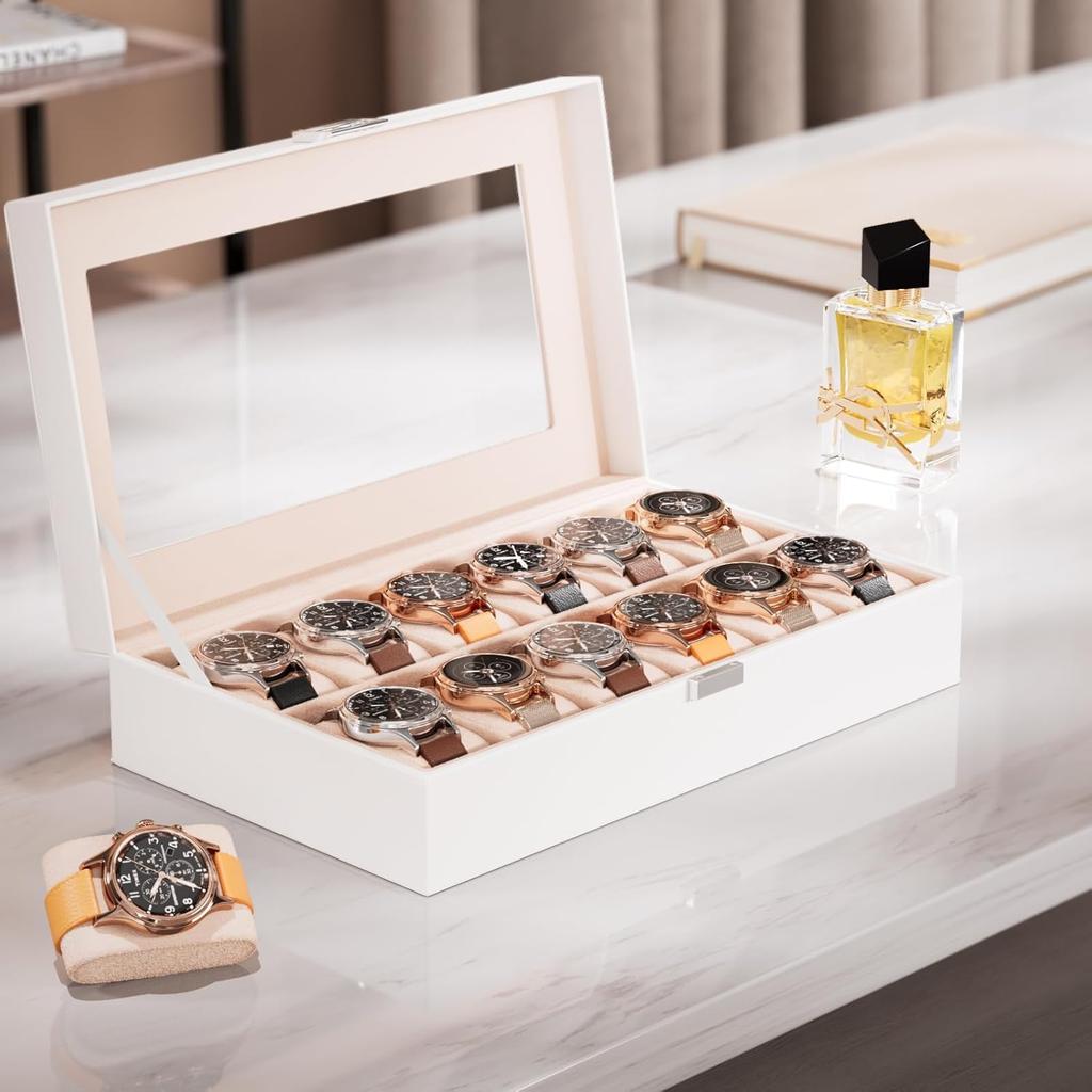 ProCase Watch Box for 12 Slots Watch Watch Storage Watch Holder Organizer for Watch Display Case with Glass Lid Men, Men's Case, Men,