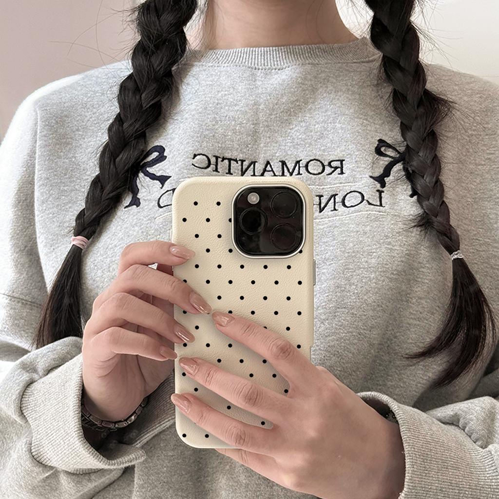 Korean Cute Polka Dot Phone Case For Samsung Galaxy S26 A35 A54 A55 5G S26 S22 S23 FE S24 Plus S25 Ultra Leather Texture Cover