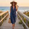 Abito midi da donna casual, vestibilità ampia, girocollo, cotone e lino, senza maniche, stile rilassato da vacanza, abito estivo