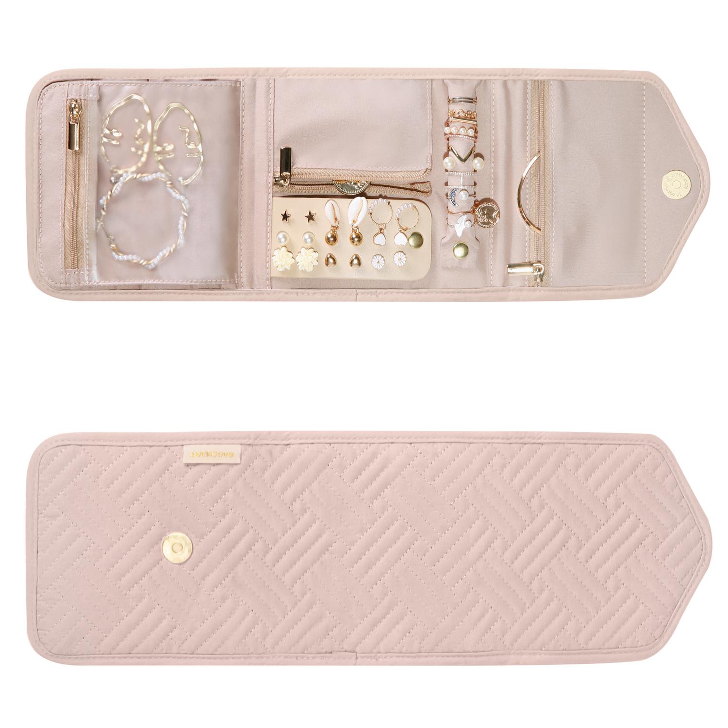 

BAGSMART Women Travel Jewelry Organizer Case Foldable Jewelry Roll for Journey-Rings Necklaces Earrings Bracelets рожевий