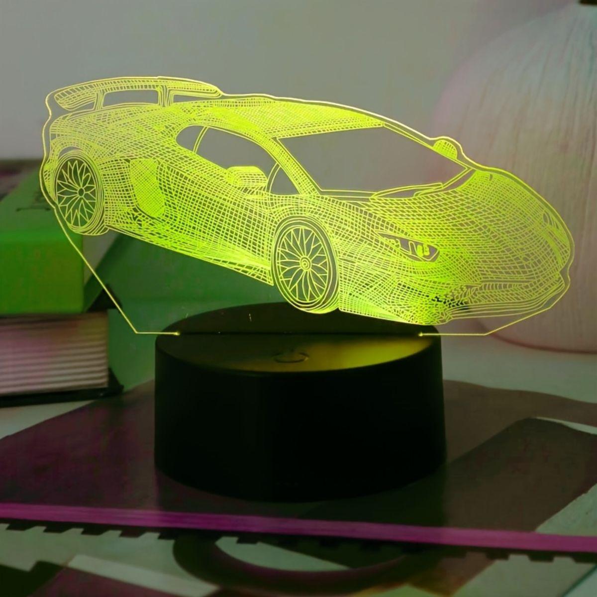 

USB акриловый 3D ночник в виде спортивного автомобиля, сенсорный 7-цветный, настольная декорация с тематикой гоночной вечеринки для спальни, атмосфера, подарочный свет. black