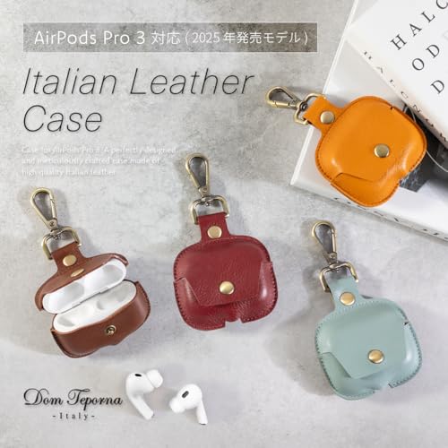 Dom Teporna AirPods Pro 3 Case, Genuine Leather Earphone Case with Full Protection and Scratch Resistance, Includes Carabiner, Charging While in Place