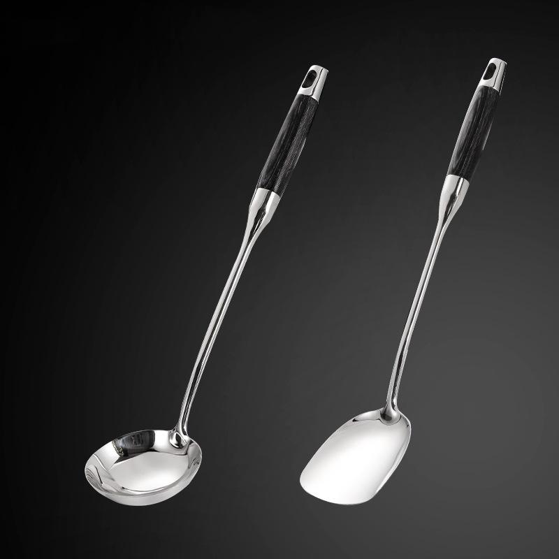 Ebony & Stainless Steel Kitchen Utensil Set with Spatula and Ladle