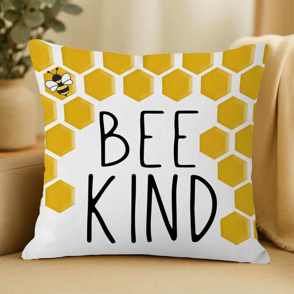 1pc Summer Honey and Bee Pattern Pillow Cover, Machine Washable Zipper Closure - No Core, 18x18 Inches