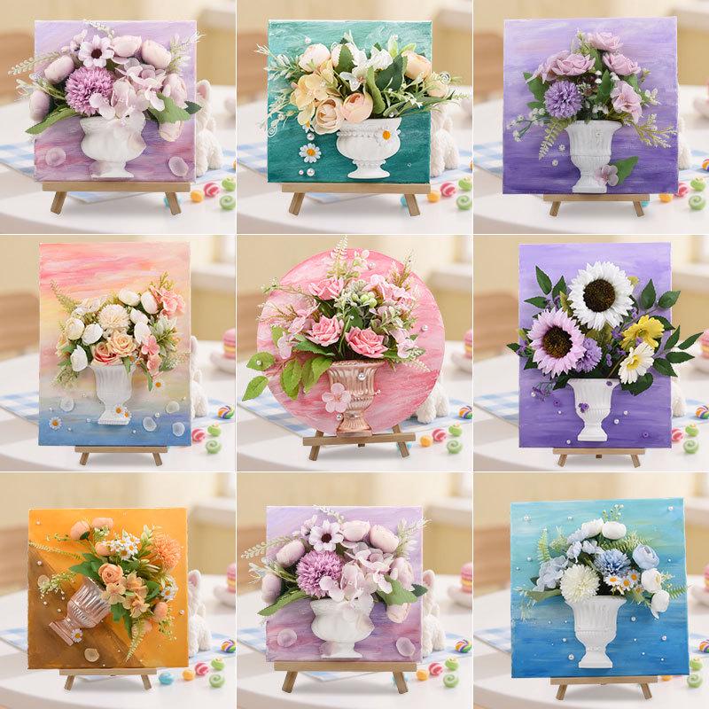 3D French Flower Arrangement DIY Kit: Monet’s Garden Oil Painting with Preserved Flowers & Plaster Ornaments - Ideal for Team Building Activities