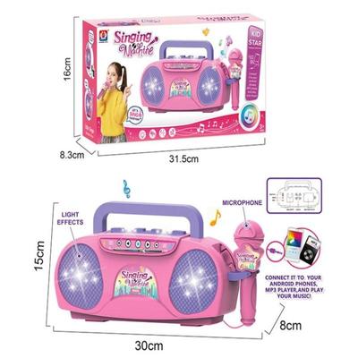 Microphone Musical Cartoon Doré pour Jouet Enfant avec Support Peut se Connecter avec Mp3, Sons d'Écho Réels Jouets Cadeau
