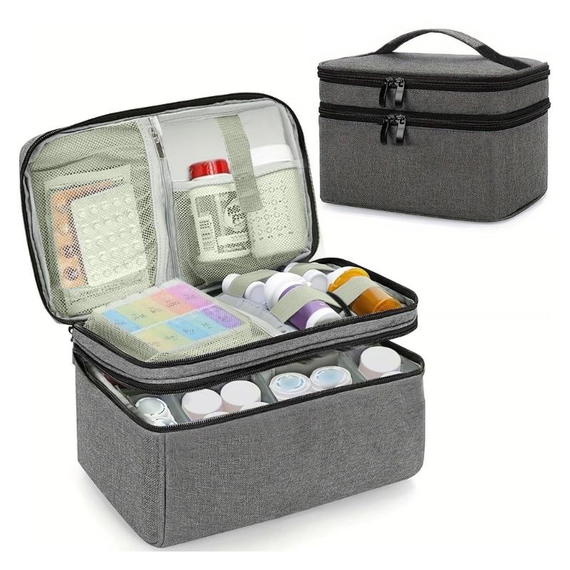 Strong Medicine Case Reinforced Handle Waterproof 900D Fabric 2Layered Compartments Medicine Box for Home Office