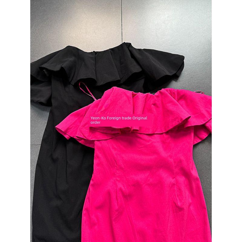 Export Out of Los Angeles Single Large Ruffles Silm Tube Top Pure Desire Style off-Shoulder Dress High-End Small Dress for Women