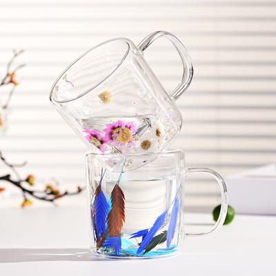 Dried Flower Double Cup High Borosilicate Transparent Glass Household Anti-scalding and Heat Insulation Breakfast Cup Beverage Cup Coffee Cup