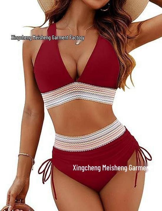 

2024 Купальник бикини с завышенной талией и разрезом - Однотонный купальник для женщин Large