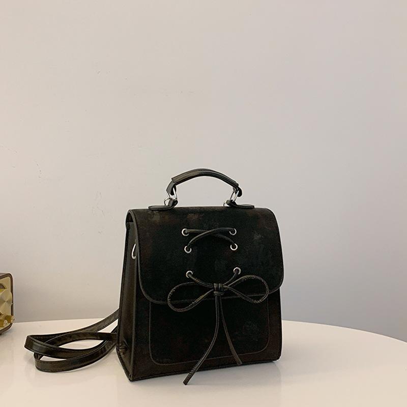 

Красивая женская сумка в стиле ретро-колледжа 2024 года, весна, новый корейский повседневный рюкзак, персонализированный портативный рюкзак Tide чёрный