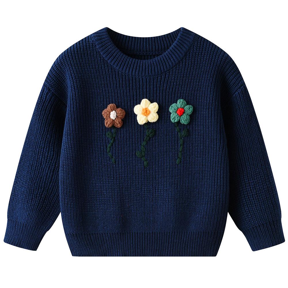 Hand-embroidered Flower DIYs Baby Pullover Bottoming Sweater Birthday Girl Sweater