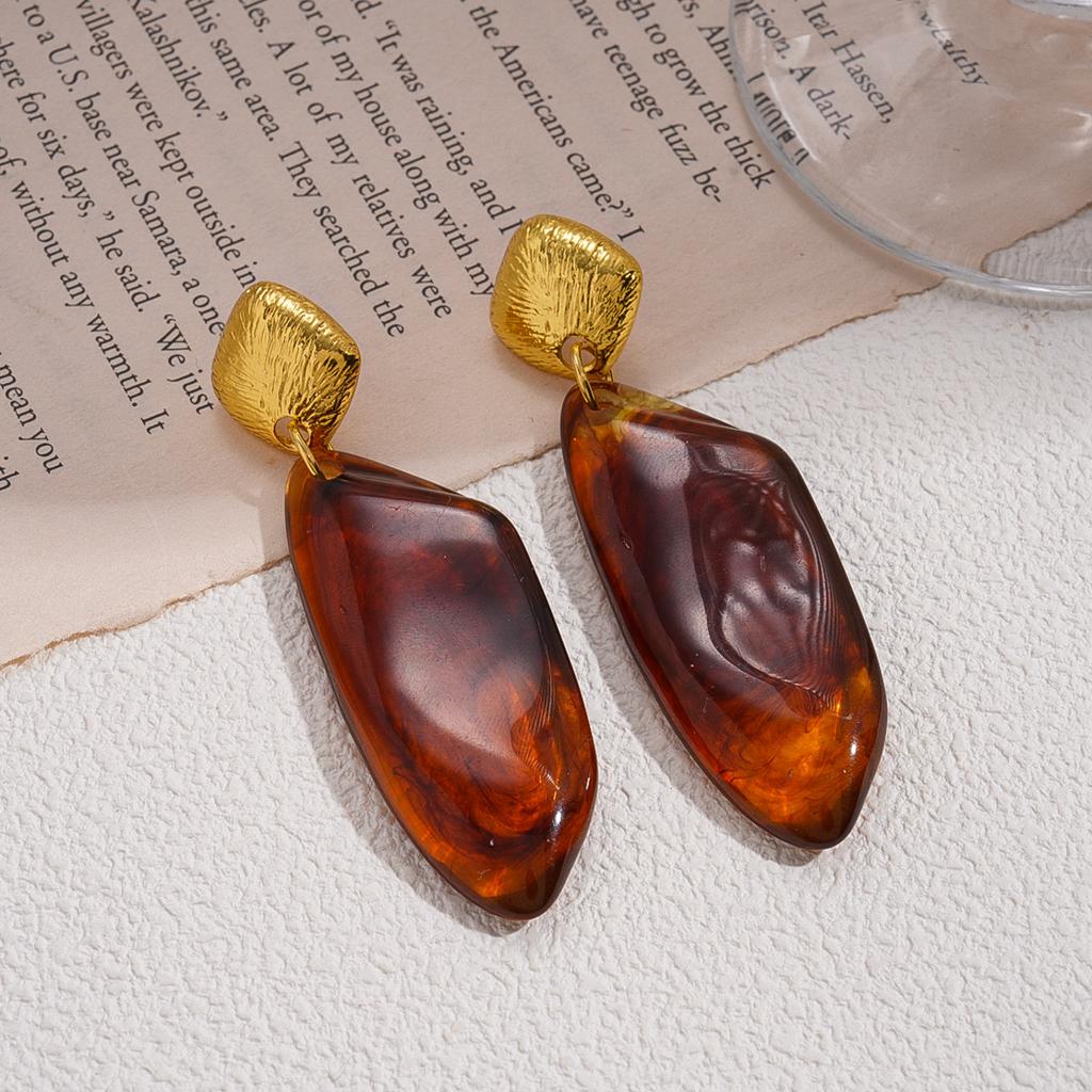 Resin Irregular Geometric Silver Needle Earrings Autumn and Winter Fashion Maillard Earrings