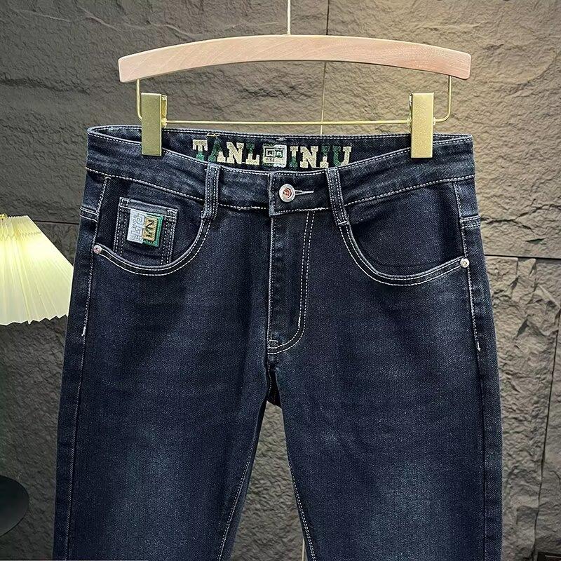 Men's Jeans New Autumn Slim Straight Pants Embroidered Washed Korean Style Trendy Versatile Long Pants