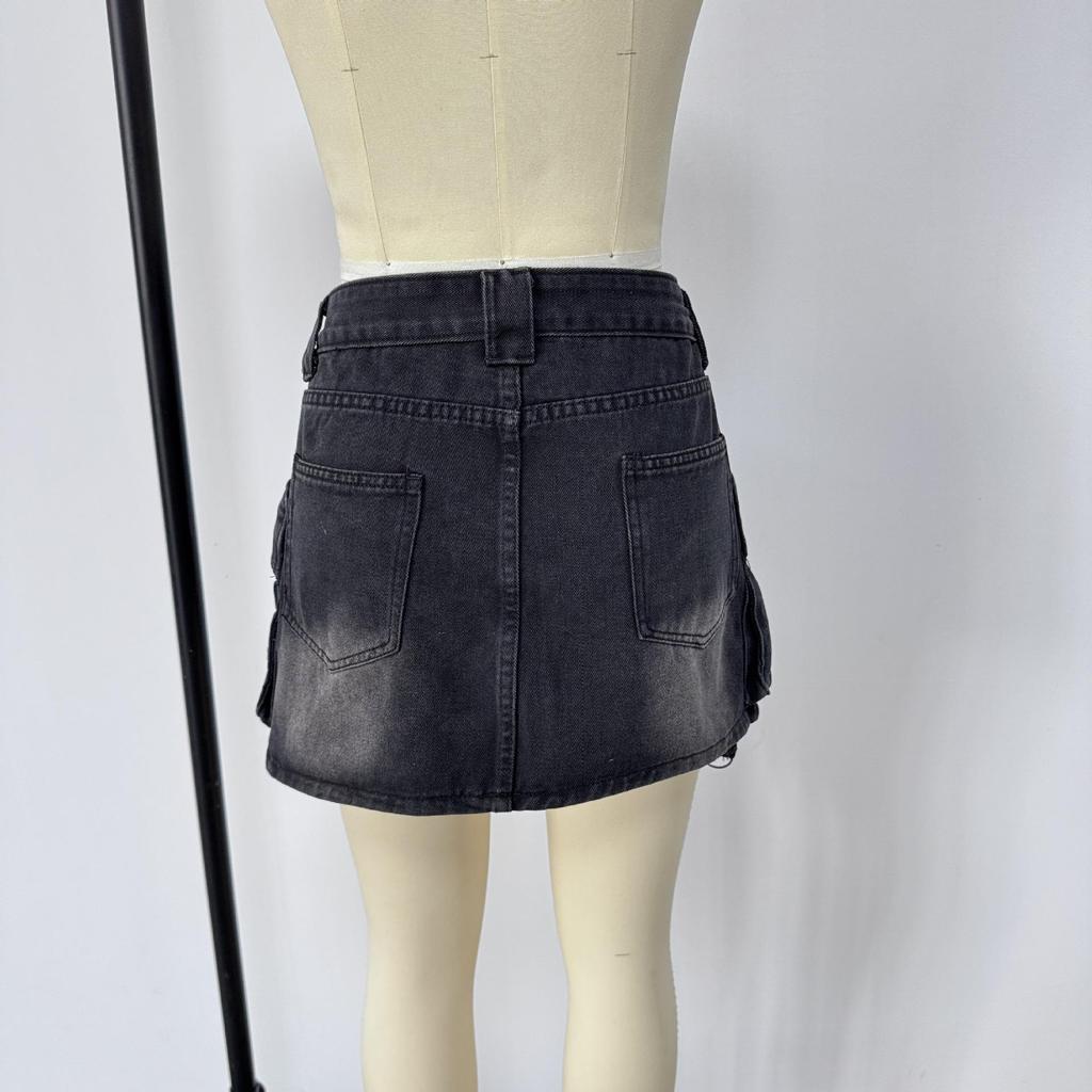 Spicy Girl Mehrere Taschen Arbeitskleidung Denim Minirock